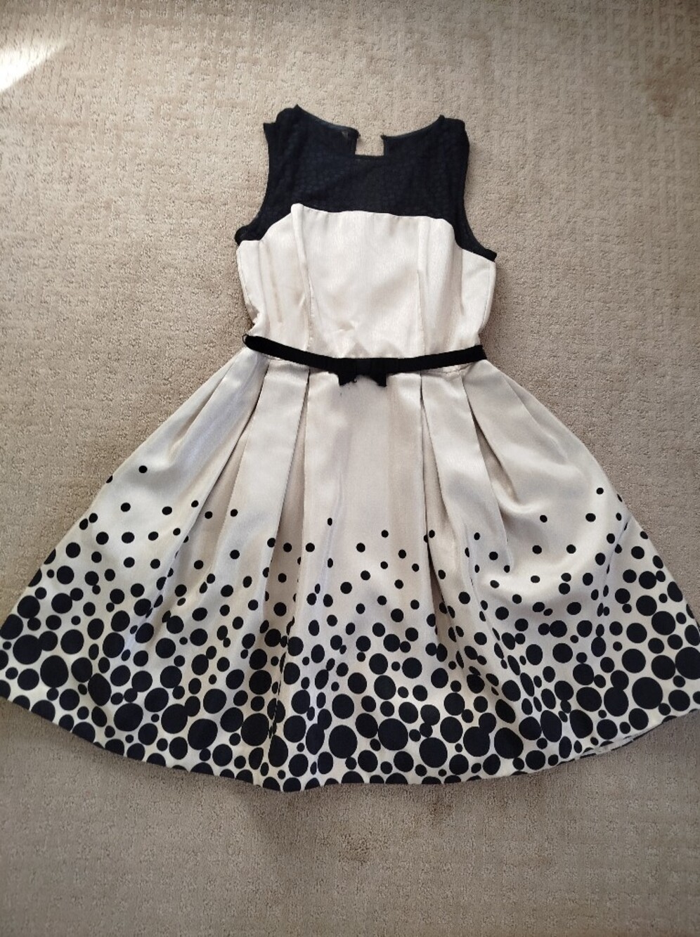 Ivory and Black Polka Dot Fit-and-Flare Dress